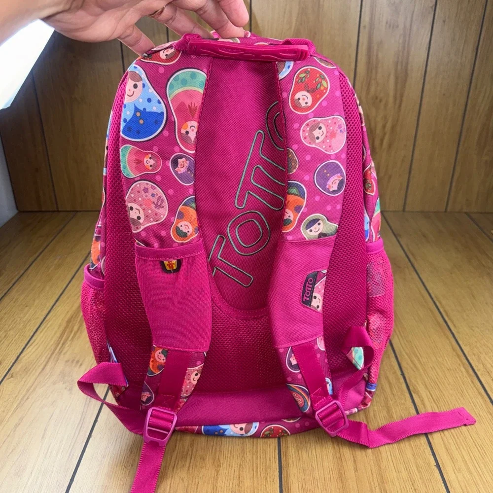 Totto Kids Pink Matryoshka Nesting Doll Print Backpack School Bag Travel